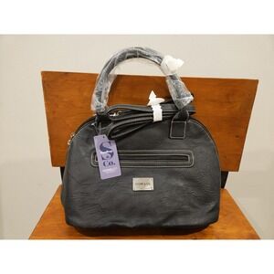 Stone & Co. Nancy‎ Large Dome Satchel Black Purse White Stitch NEW